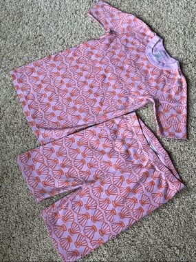 Hanna Andersson Pink Pajama Set with Orange Shell Print size 14